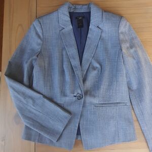 Ann Taylor Blazer Womens 6p Blue White Crosshatch Single Button Business Casual
